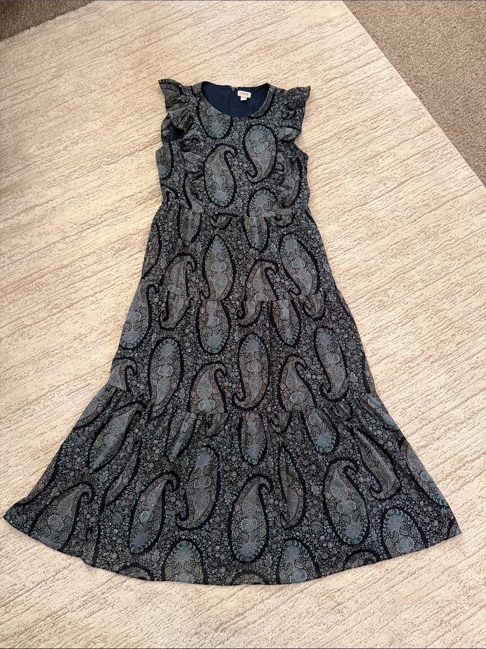J. Crew Navy Paisley Ruffle-Sleeve Maxi Dress 10